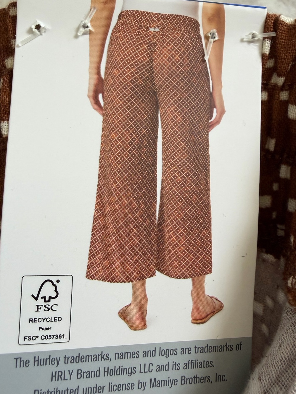 Hurley Women's Chocolate Patterned Wide-Leg Pants 100% Cotton Large - Picture 6 of 10